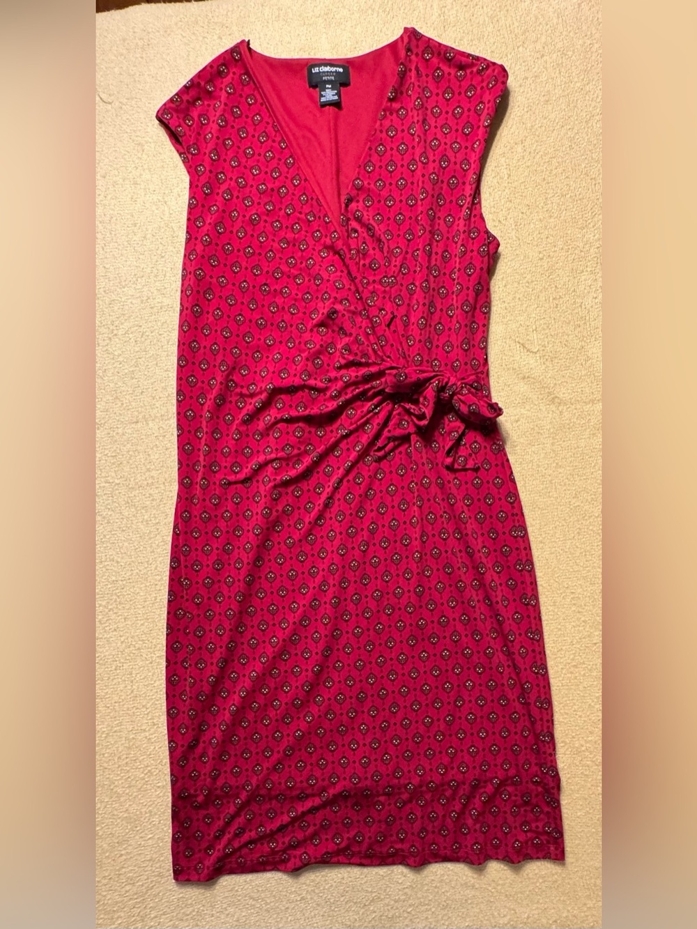 Liz Claiborne Red Printed Wrap-Style Midi Dress